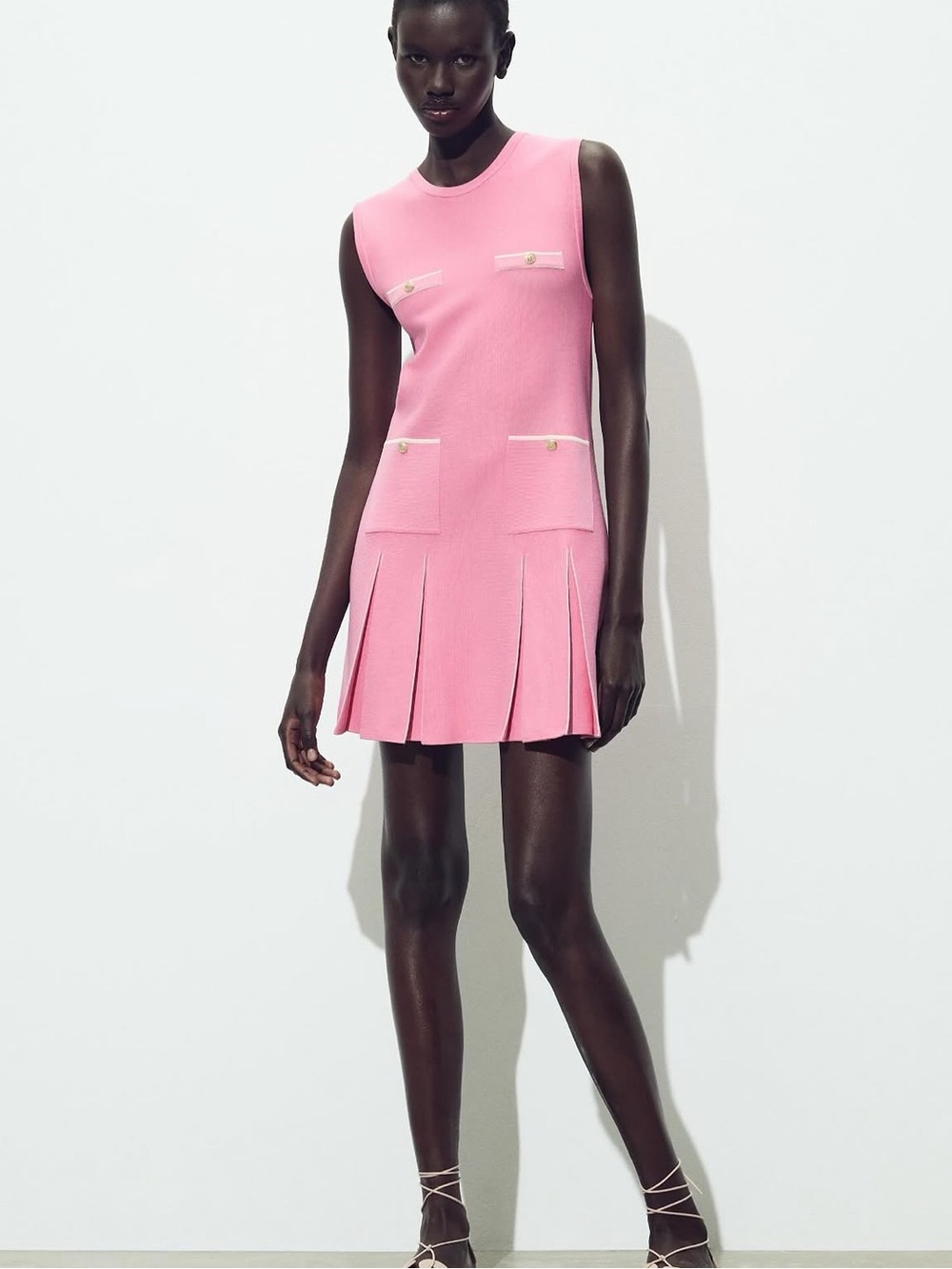 ZARA NWT Pink Pleated Knit Mini Dress - Size S